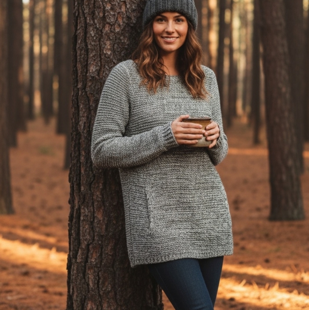 Akini Knit‎ Cotton Wool Blend Long Pocket Round Neckline Sweater Size S